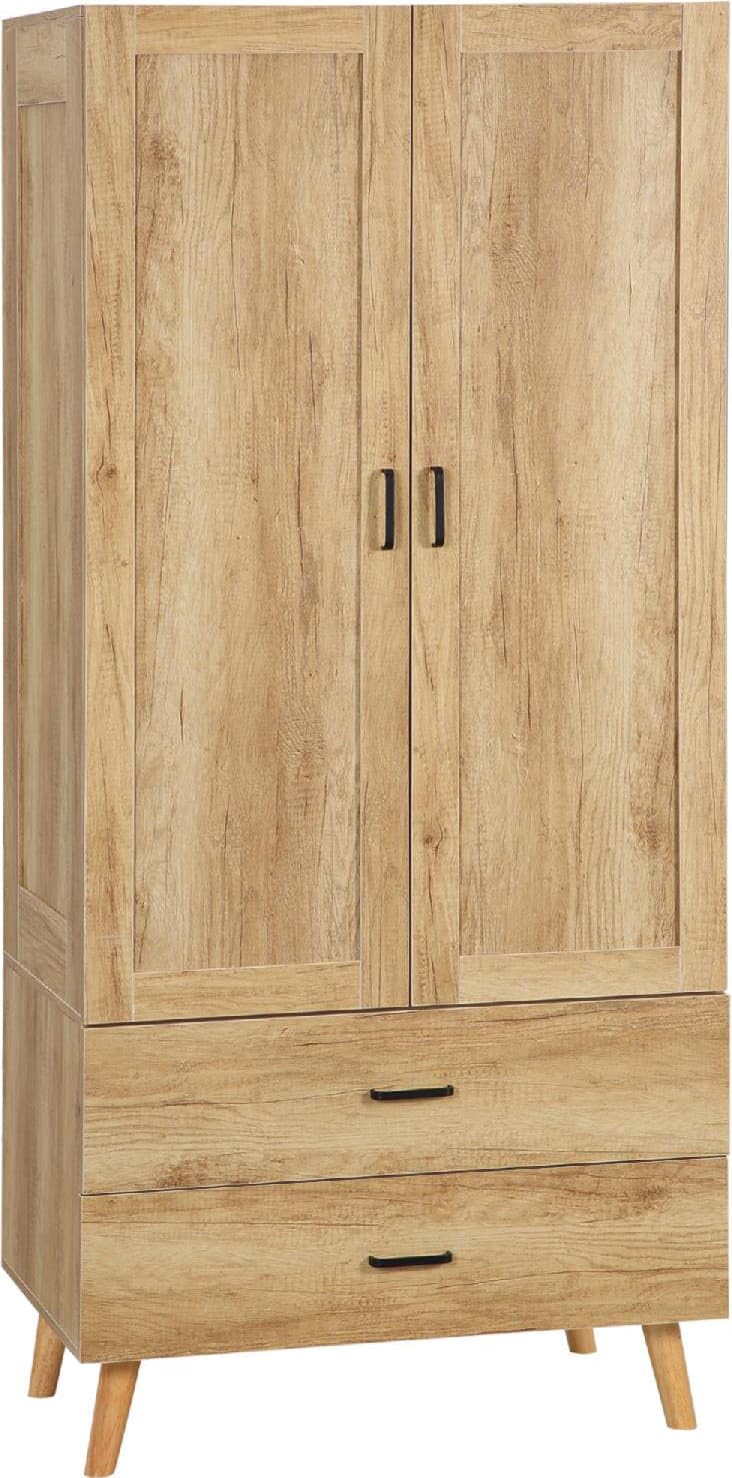 Armadio Camera da Letto Guardaroba 2 Ante Battenti e 2 Cassetti con Asta Appendiabiti 80x54x180 cm Legno