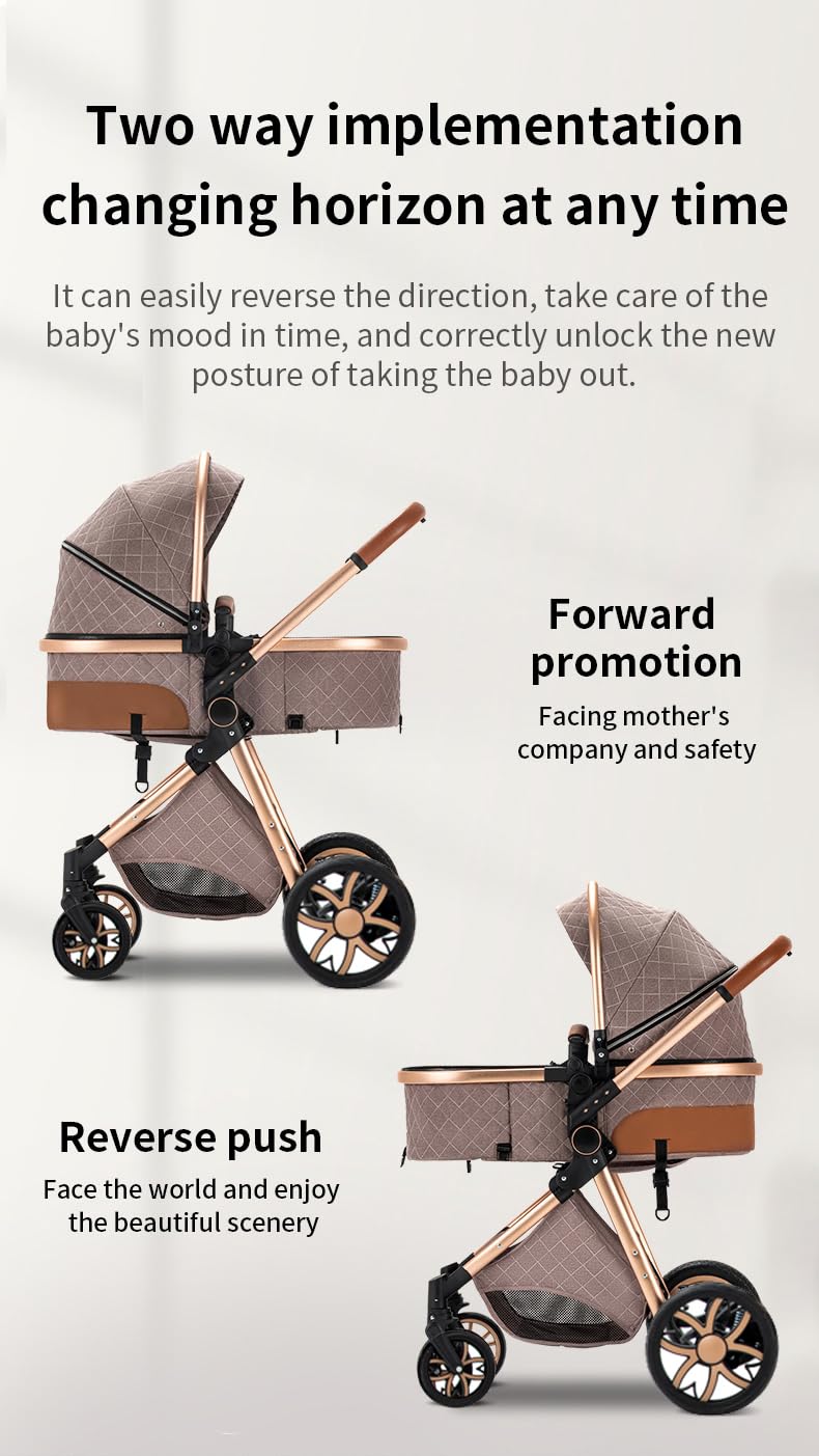 YAZOCO Passeggino 3 in 1 Trio, Con Seggiolino, Navicella, 4 Ruote Ammortizzate, LV9 Rosa
