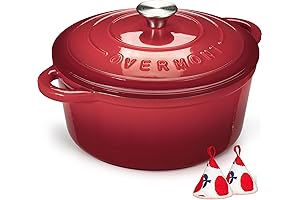 Lodge Enameled Cast Iron Dutch Oven with Lid Cookbook & Cotton Potholders