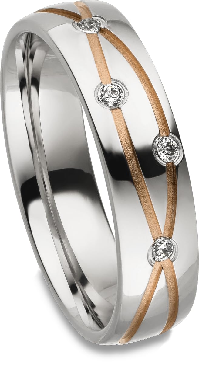 Kolibri Rings Eheringe Set 925 Silber Rot Vergoldet 4 Zirkonia Steine | Wellenförmige Glanzfuge Made in Germany | Partnerringe, Trauringe Paarpreis mit Gratis Gravur & Etui