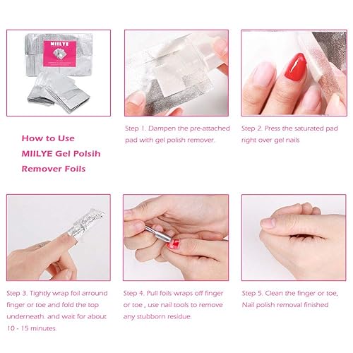 Miniatura 6 de MIILYE Envolturas de papel de aluminio para quitar esmalte de uñas para acrílico, polvo de inmersión, UVgel, barniz de esmalte de remojo, con