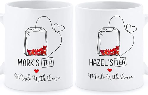 Juego de tazas personalizadas hechas con amor, taza personalizada para parejas con nombre, taza de café personalizada para parejas, regalos de taza