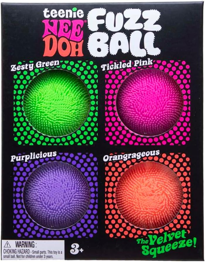 Schylling NeeDoh Teenie Needoh Fuzzball 4 Pack - Sensory Squeeze Toy - 1.5" in Diameter - Colors May Vary