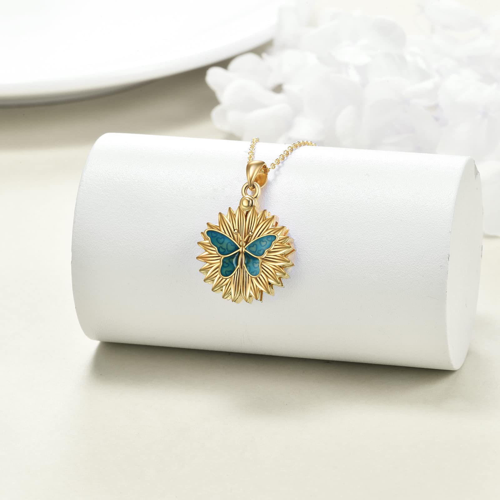 Collana da donna con ciondolo a forma di girasole con medaglione inciso "You are My Sunshine", in argento Sterling 925