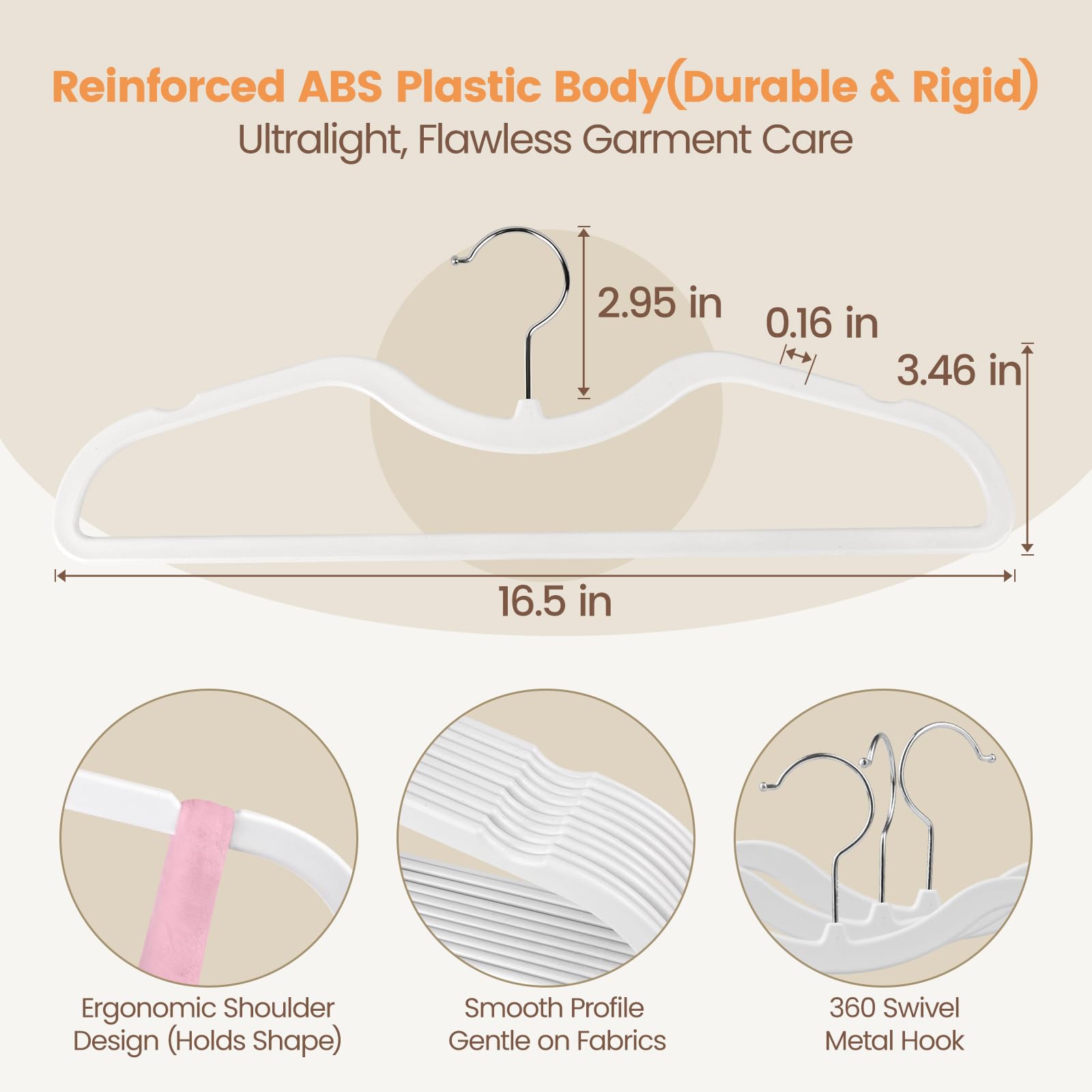 Paquete de 40 perchas de plástico de cuello corto, ultradelgadas, de plástico ABS, gancho giratorio de 360°, ideal para organización de armario, se adapta a abrigos, camisas, vestidos y más (40