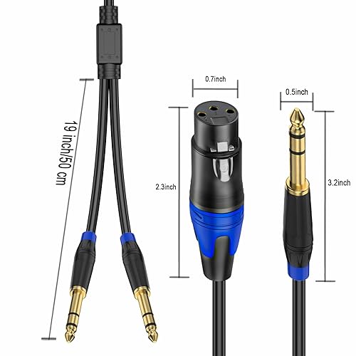 Miniatura 9 de Cable TRS de 14 a doble macho XLR, cable TRS a XLR de 14 de pulgada (0.250 in) de cable de micrófono macho dual Y-Splitter - 11.8 pulgadas