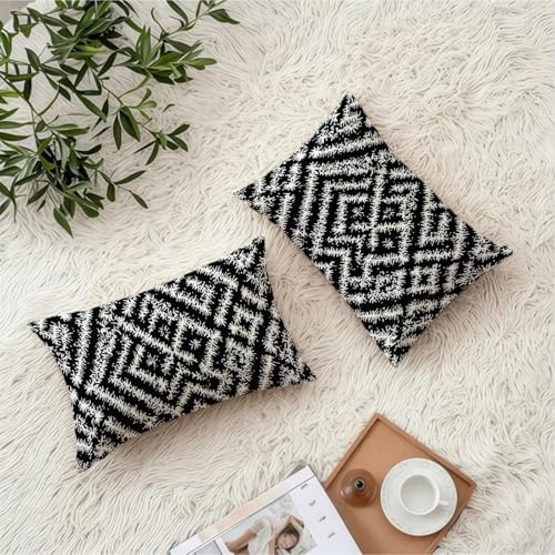 Housse coussin 70x90cm noir pour balcon et canapé design géométrique chic - 4