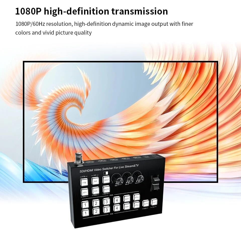 Image of Microware 4 Channel SDI /HDMI Video Multi Camera Switcher for Live Broadcast, Streaming Production, Video Mixer Switching Station, TypeC Recording
