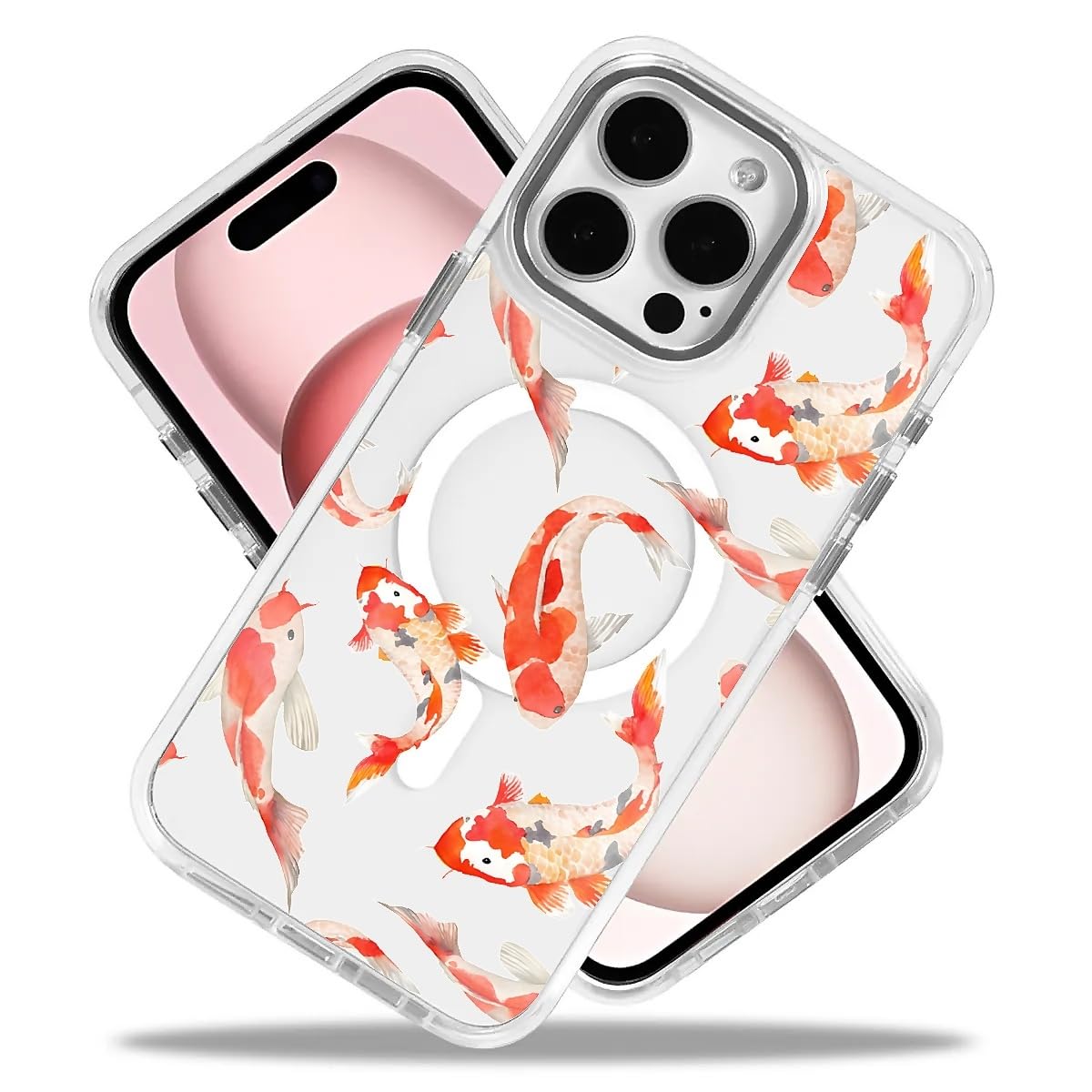 ZHEGAILIAN Case for iPhone 15 Plus iPhone 14 Plus,Compatible with MagSafe,Koi Fish for Women Girls Slim Cute Hard Back Shockproof Phone Case for
