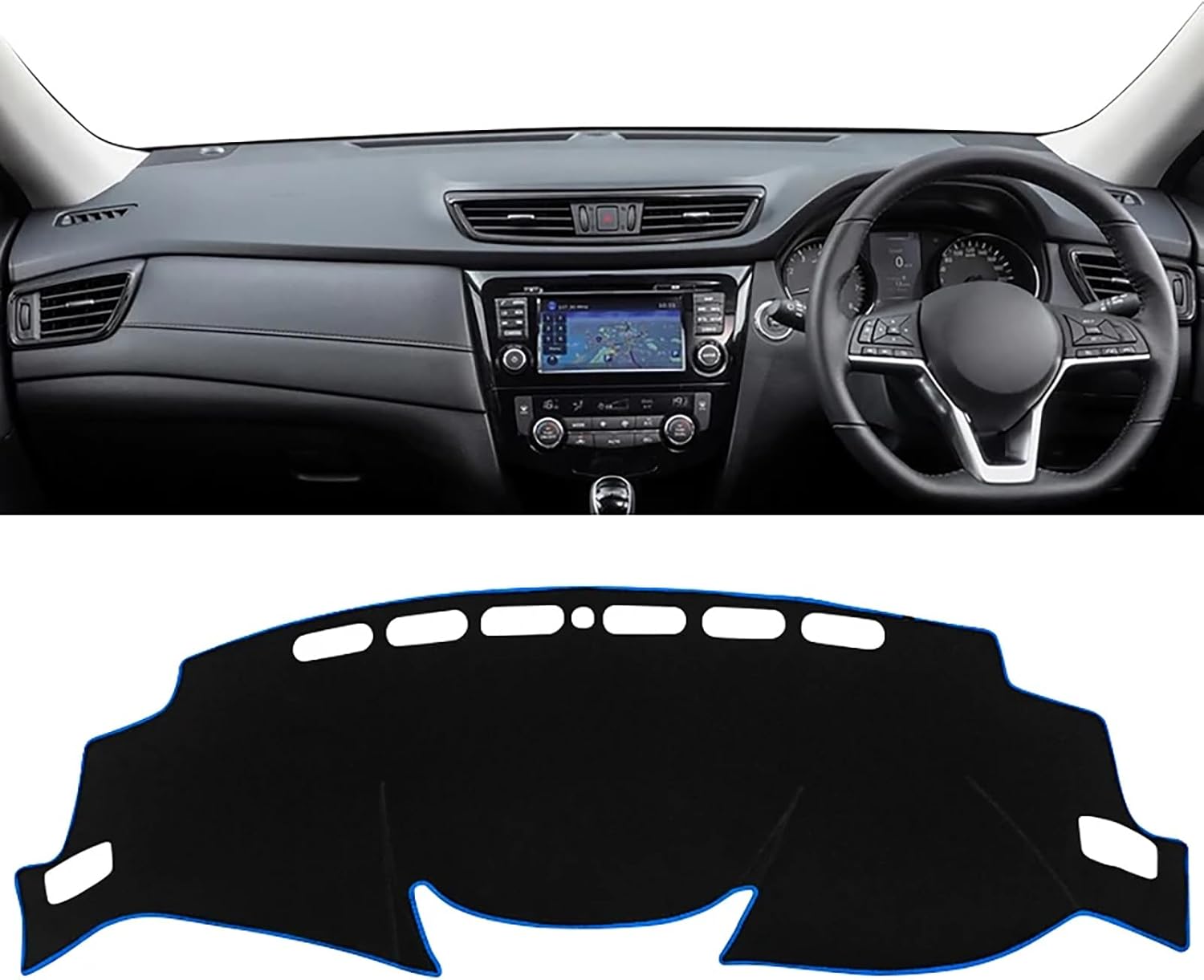 Snaste Dashboard Cover Dash Mat for Nissan X-Trail T32 X Trail 2014-2016 2017 2018 2019 2020,Sun Shade Pad Carpet Center Console Light-Proof Mat Anti-Glare Accessories,RHD-B/Blue Side