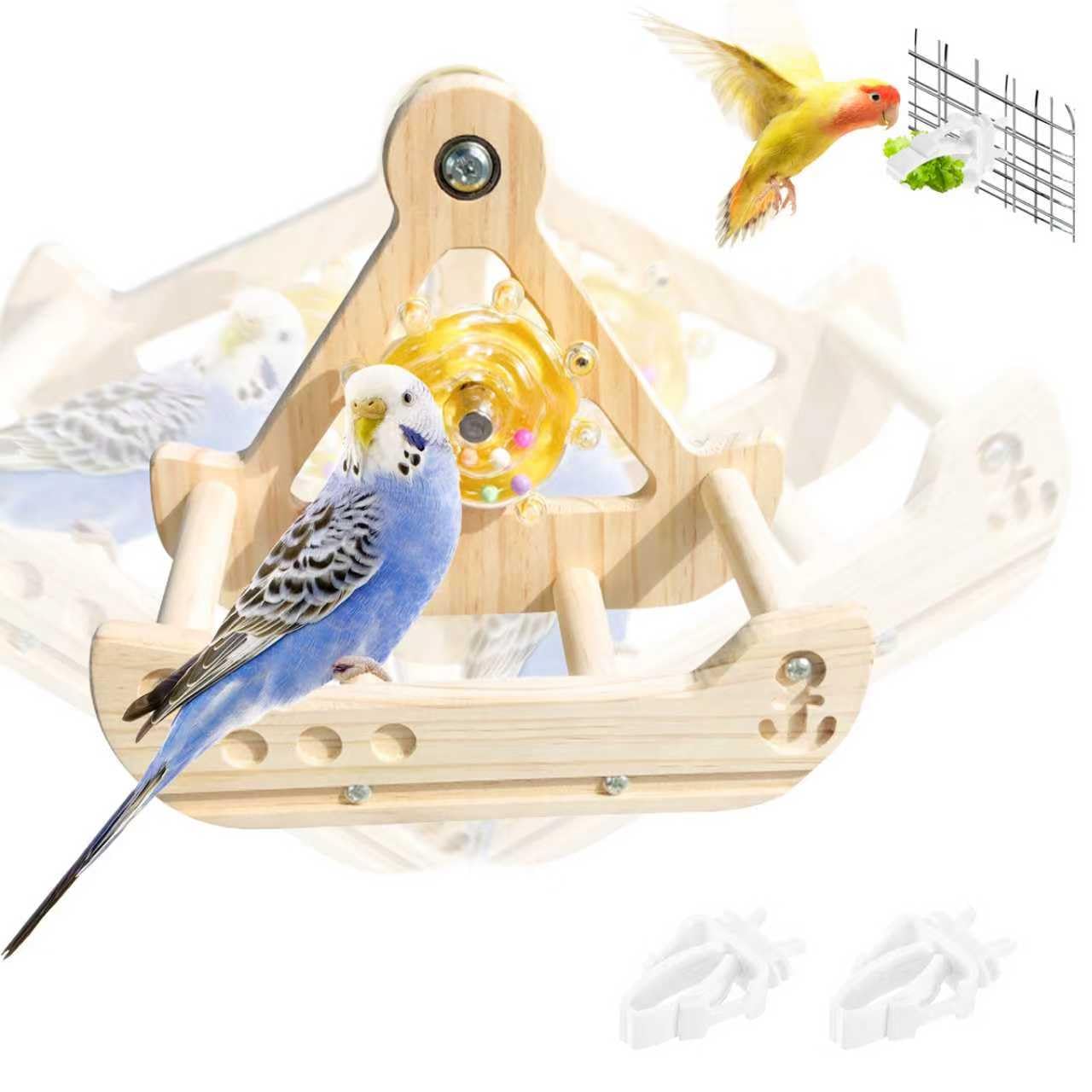 Posatoi per Uccelli, Parco Giochi per Pappagalli, Posatoi in Legno, Giocattoli dell'altalena per uccelli, gabbia per uccelli appesa alla struttura di gioco, stile unico della nave pirata