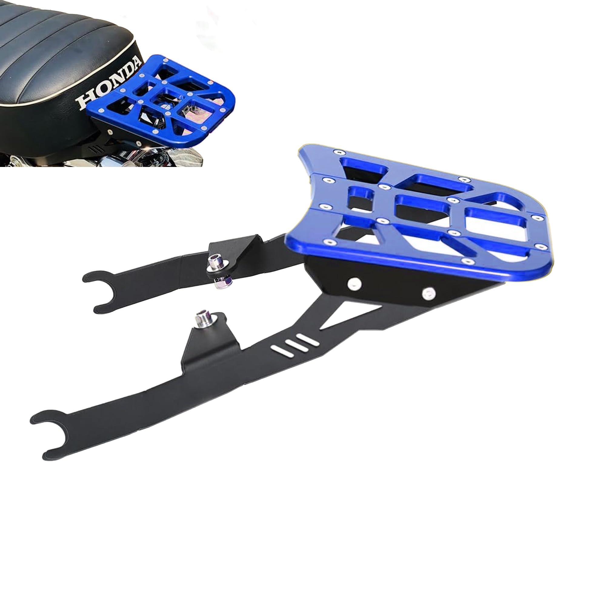 Monkey125 Hinterer Gepäckträgerhalter kompatibel mit Monkey 125cc JB02 JB03 2018-2025 Z125MA, Unterstützungsrahmen für Motorradsitz-Heck-Top-Tasche, CNC-Gepäckaufbewahrungs-Halter für Motorrad (Blau)