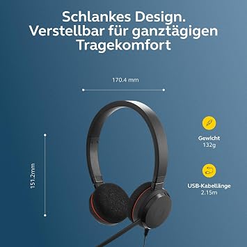 Jabra Evolve 20 Stereo Headset USB Cable with Call Control Black