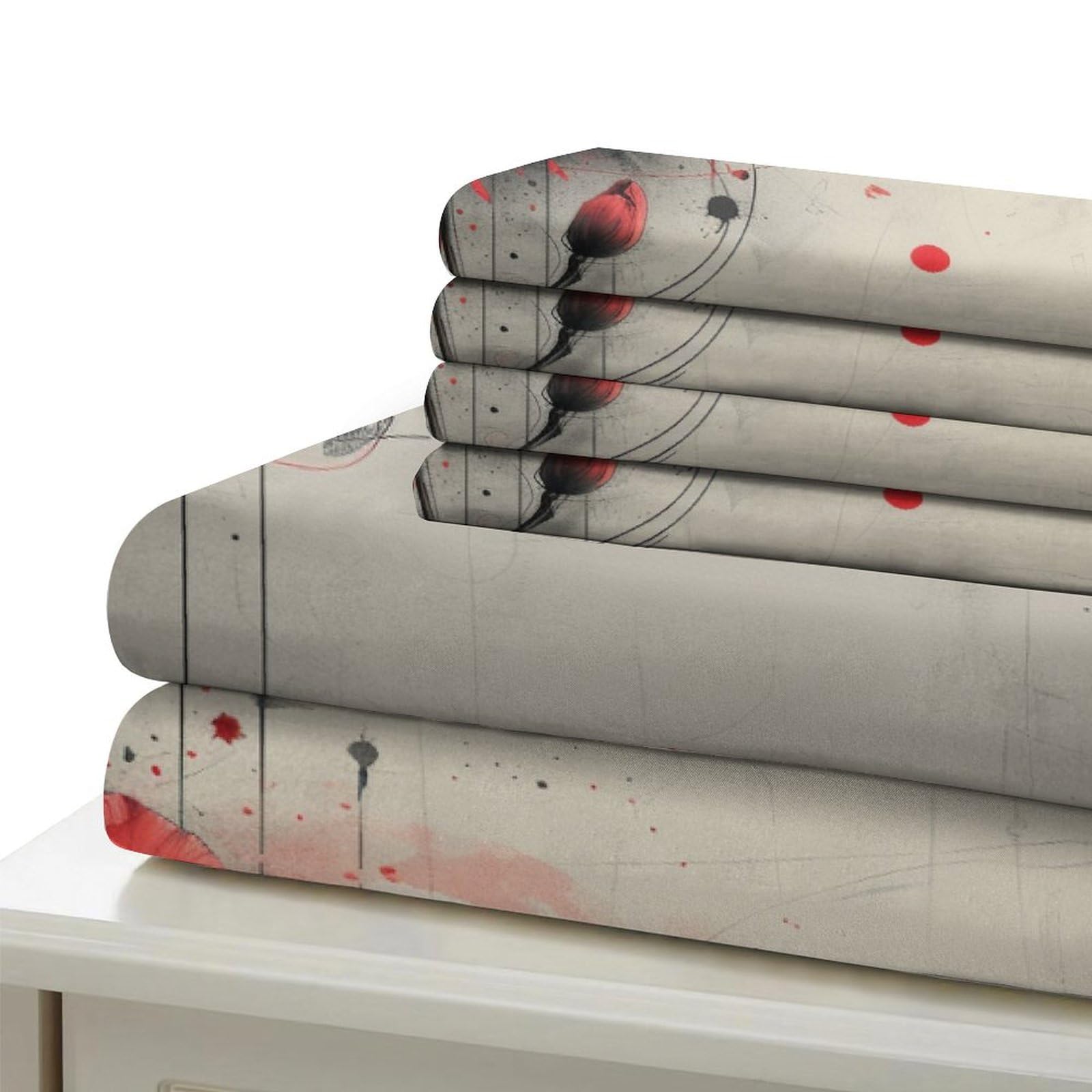Funda de edredón de 3 piezas con diseño abstracto de flores rojas de calidad hotelera, fundas de cama con fundas de almohada con cierre de cremallera, microfibra hipoalergénica ultrasuave,
