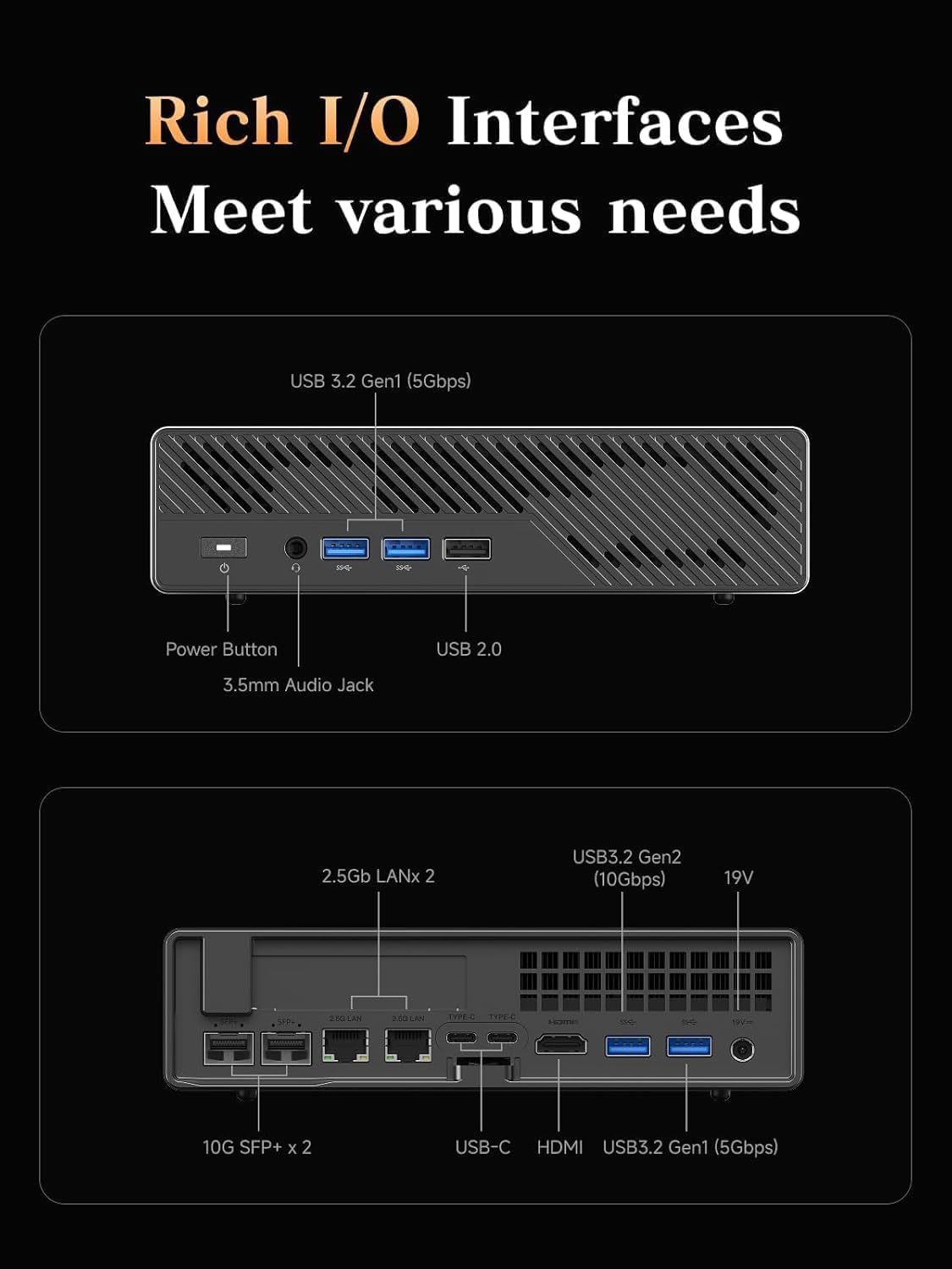 MINIS FORUM MS-A2 Mini PC, AMD Ryzen 7 7745HX (8C/16T, fino a 5,1 GHz), slot PCIe x16, triplo display 8K, 2 × 10G SFP+ & 2 × 2,5G LAN, 3 × M.2 NVMe, barebone senza RAM e SSD