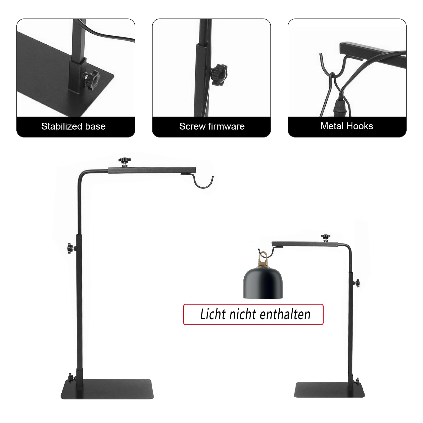 Joycabin Lampa grzewcza dla gadów, regulowana wysokość i szerokość, do terrariów o różnych wysokościach, lampa grzewcza do gadów, czarna, żarowa, 1 sztuka
