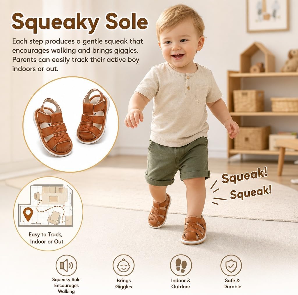 Baby Toddler Squeaky Sandals Non-Slip Closed-Toe Lightweight