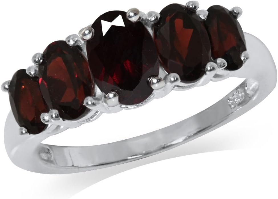 Silvershake Graduated 5-Stone Gemstone in White Gold Plated 925 Sterling Silver Right Hand Anniversary Ring Jewelry for Women