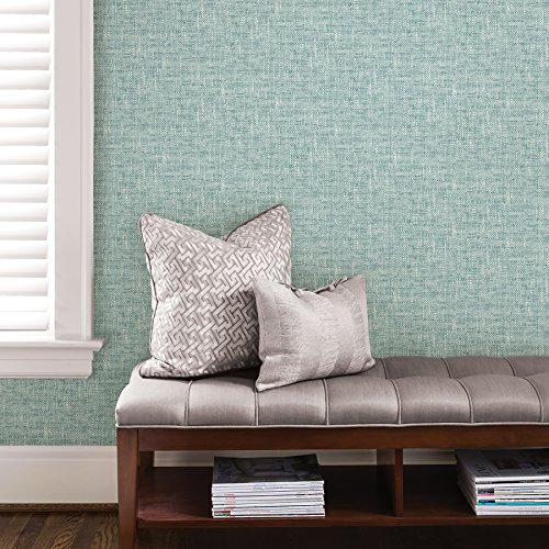 Nuwallpaper Nu2919 Aqua Poplin Texture Peel & Stick Wallpaper, Blue #TOP1