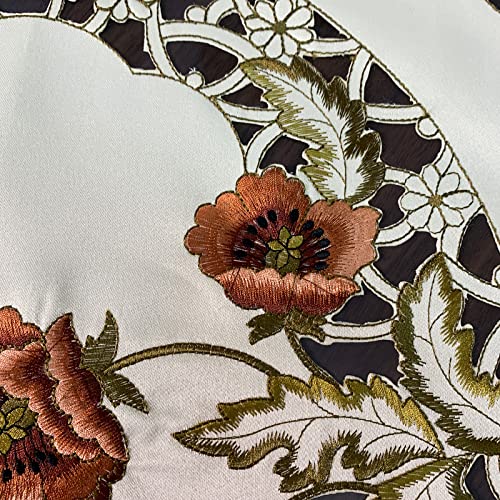 Ustide Embroidery Rose Table Runner,Red Roses Design Table Cover Durable Polyester Table Cloths For Coffee Table/Tea Table, 23"X47"Oval, Beige #TOP3