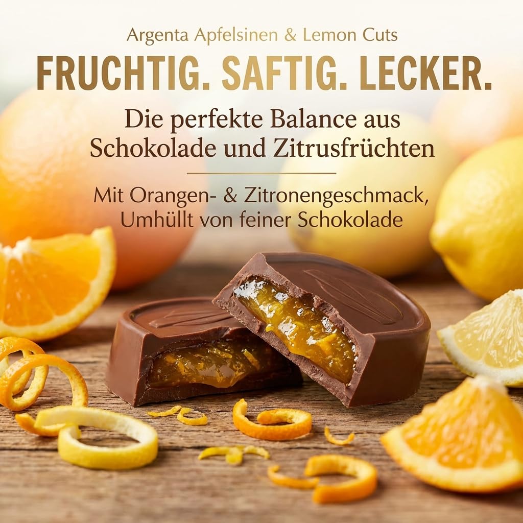 15x Argenta Apfelsinen- & Zitronenschnitten – Fruchtige Süßigkeit in Zartbitter- & Vollmilch-Schokolade – Gefüllte Schokoschnitten mit UTZ-zertifiziertem Kakao