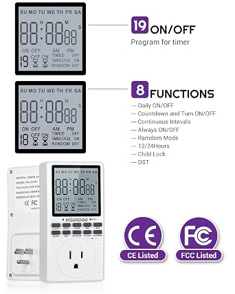 Outlet Timer, NEARPOW Multifunctional Programmable Timer with Countdown and 7-Day Digital Infinite Repeat Cycle Intermittent, 19 ON/Off Programs for Electrical Outlets, 3 Prong, 15A/1800W | 19 ON/OFF Programs, Customized Countdown, Weekly Infinite Intermittent Timer for Electrical Outlets, 15A/1800W, 3 Prong