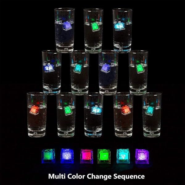 12 Stück LED Eiswürfel für Getränke, Flüssigsensor Blinken LED Glühen Licht Wasser Tauch Leuchten Led Eis Farbwechsel für Bar Club Trinken Wein Hochzeit Party Champagner Tower Dekoration - 3