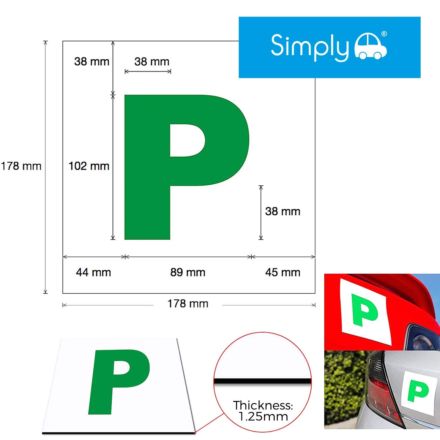 Simply TL1100 Pack of 2, Fully Magnetic Car P-Plates Twin Pack for New Drivers, Easy to Attach and Remove, Strong Magnet Backs for Vehicles — view 4