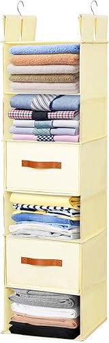 Posprica Organizador de armario colgante intercambiable de 6 niveles con 2 cajones, almacenamiento de tela plegable de doble cara con ganchos de