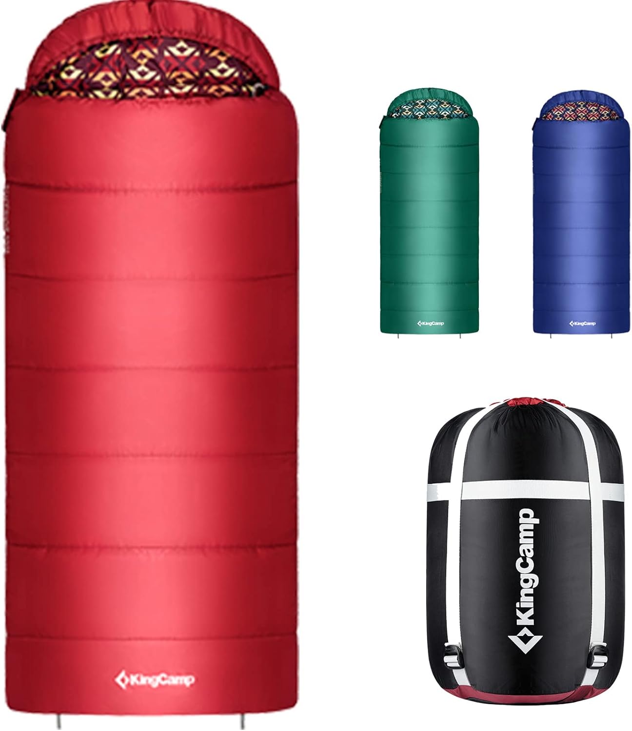 KingCamp Sleeping Bag Cold Weather Warm Sleeping Bag for Adults 3 Season Envelope Style with Hood for Outdoor Camping, Backpacking, and Hiking with Compression Bag (Red) : Sports & Outdoors