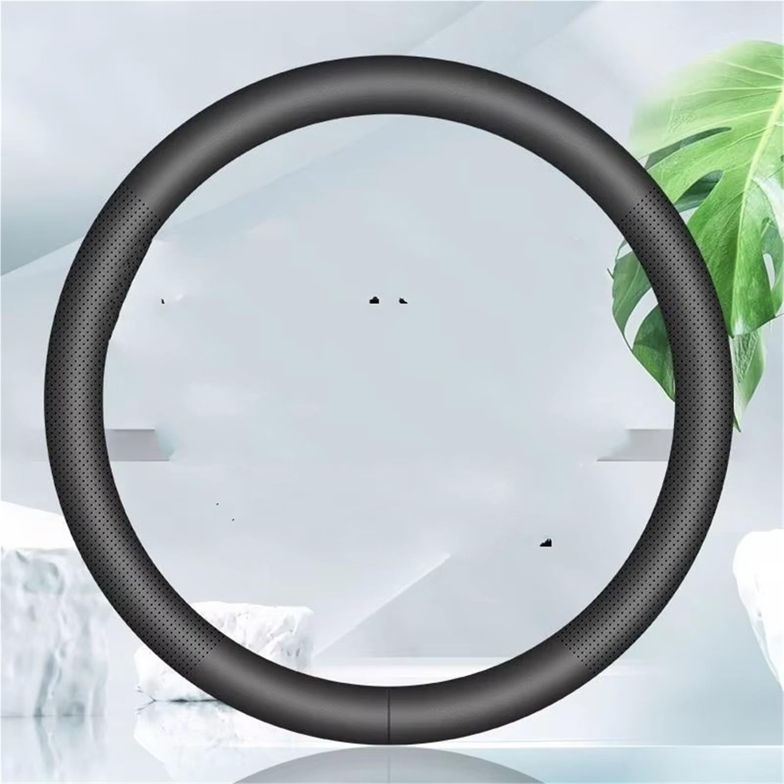 Funda para Volante Funda Antideslizante para Volante de Coche, Piel granulada, Ultrafina, para Interior de Coche, Juego de manijas, para Las Cuatro Estaciones, Cubierta para Volante(Round Black)