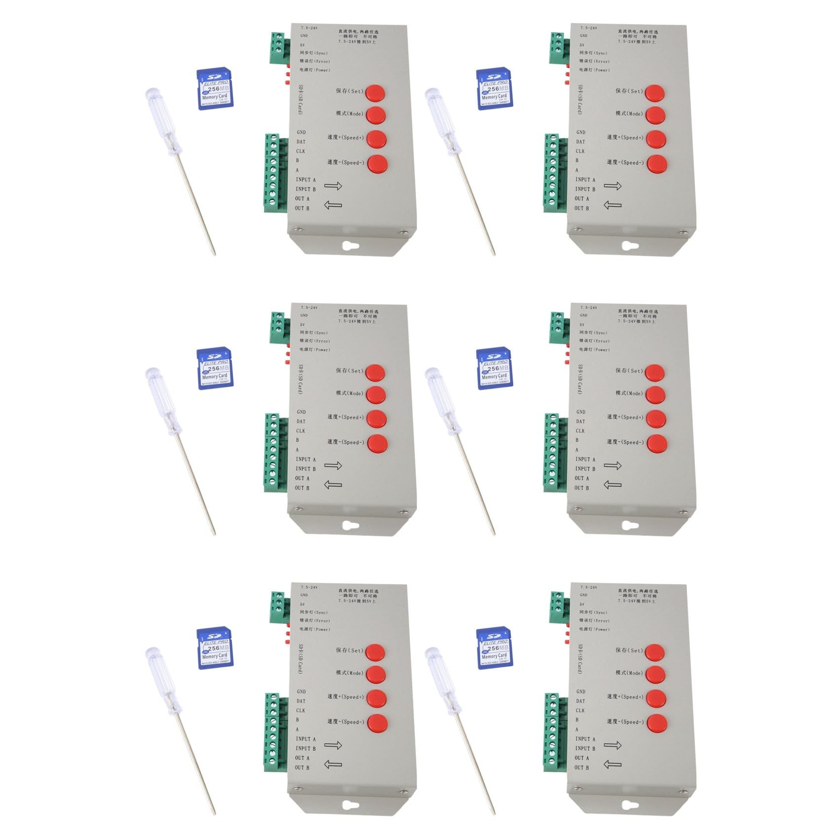 Jnchdghwa 6X RGB LED Controller T1000S SD Card 2048Pixels Controller for WS2801 WS2811 WS2812B SK6812 LPD6803 LED Strip Light