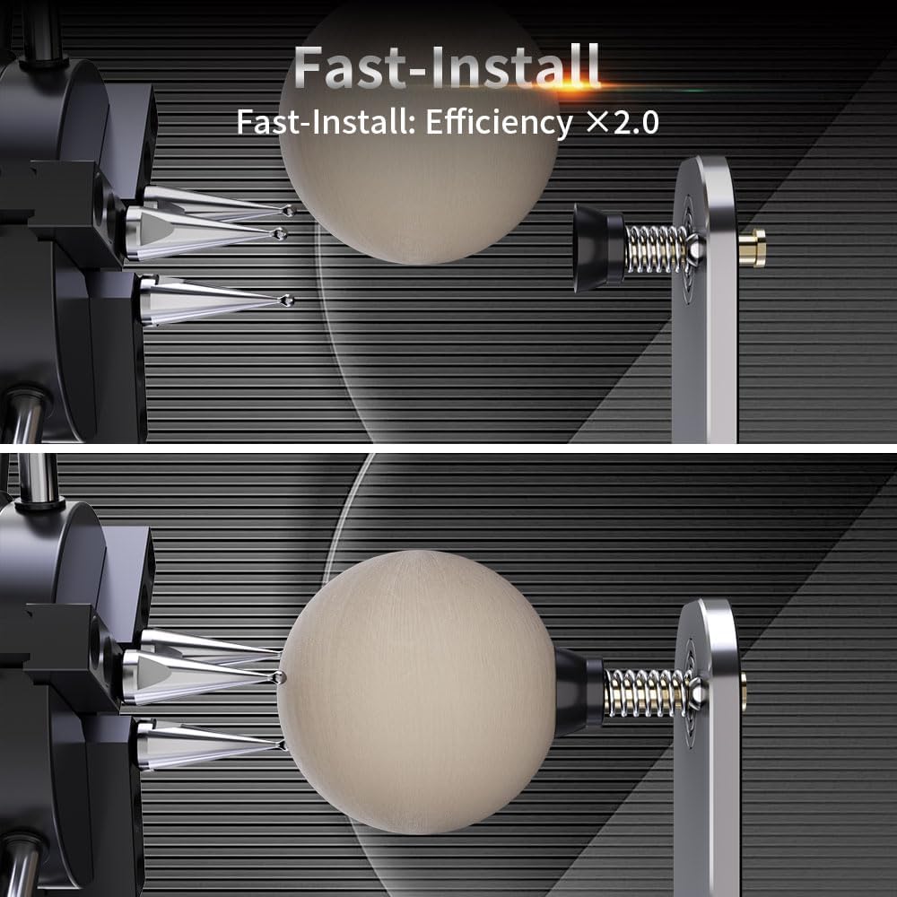 NEJE R6 Rotary Attachment showing quick installation of a spherical object