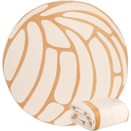 Buryeah Christmas Mexican Conchas Throw Blanket Beige Pan Dulce Blanket Round Flannel Decorative Novelty Food Mexican Christmas Decorations for Sofa Bed Funny Gifts