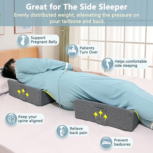 Miniatura 3 de KAAMOS Almohada de cuña de posicionamiento para cama de dormir lateral para adultos (2 en 1) Cuñas giratorias para ancianos almohadas de