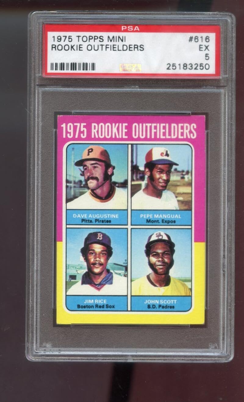 1975 Topps MINI #616 ROOKIE Outfielders Jim Rice Dave Augustine Pepe Mangual John Scott RC PSA 5 Graded Baseball Card MLB