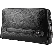 Smart Fingerprint Wallet Black Elegant Men Leather Zipper Handbag for Daily Use 9.6 X 2.4 X 5.7in