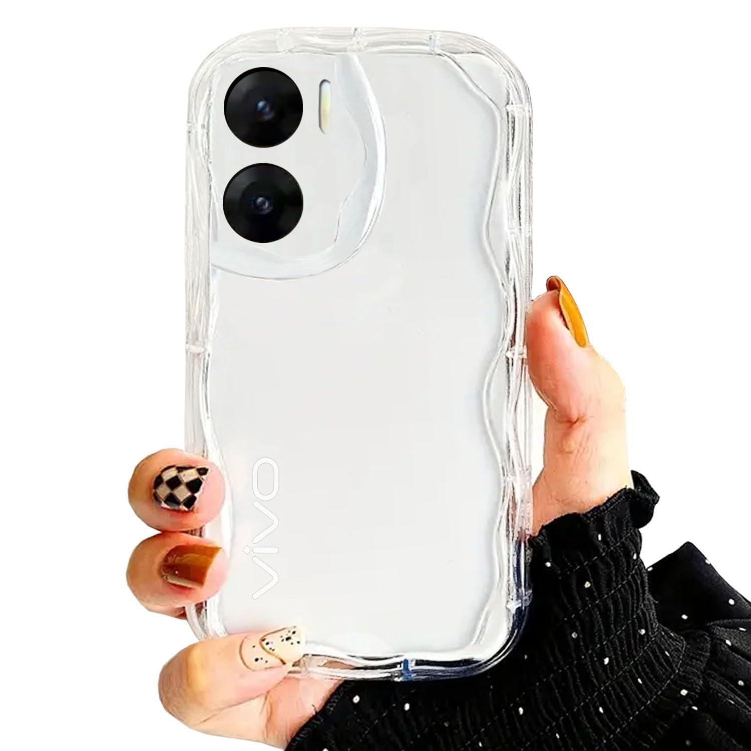KC Back Cover for Vivo V29e 5G - New Curly Wave Frame Shape Shockproof Bumper Soft Silicone Case with Camera Protection (Transparent) (B0CVVYF89P) Amazon Price History, Amazon Price Tracker
