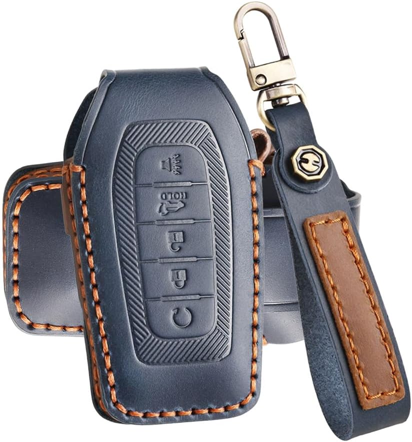 Car Key Fob Cover Compatible with Infiniti QX80 QX60 2025 2026 Protector Leather Key Bag Keychain Holder 5 Button