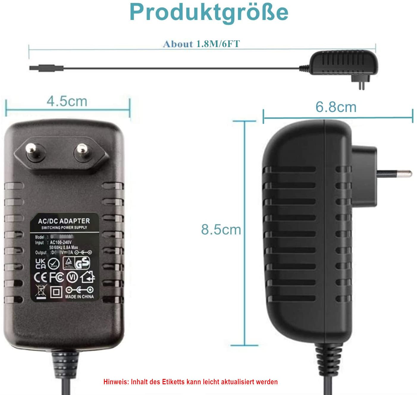 [Polarität veränderbar] 9V Netzteil DC9V 2A 1A Ladegerät AC zu DC9V 2A 1A 500mA 400mA 300mA 200mA 100mA für Label Maker, Klavier Keyboards, Gitarrenpedale DC9V Transformator