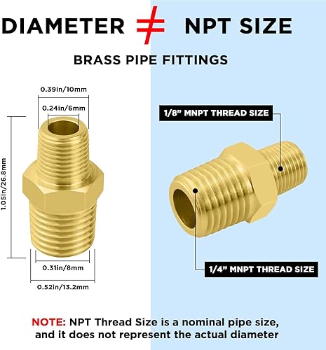 Miniatura 2 de SDTC Tech Paquete de 2 accesorios de tubería de latón de rosca macho NPT de 14 pulgadas a NPT de 18 pulgadas, adaptador reductor de rosca macho