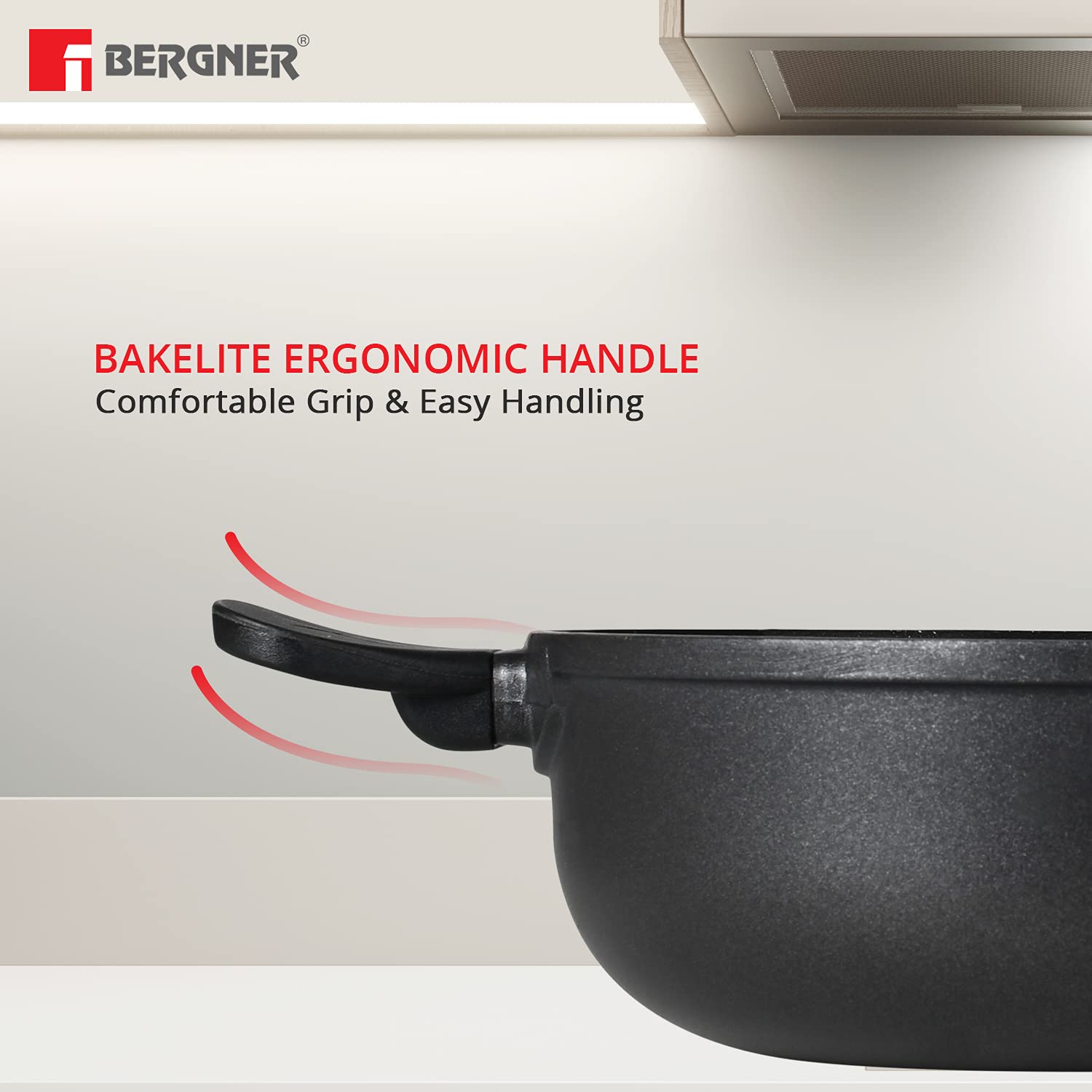 BERGNER Senator Diecast Aluminium Non-Stick Kadai with Glass Lid (Black, Diameter- 24cm, 4 L) 2