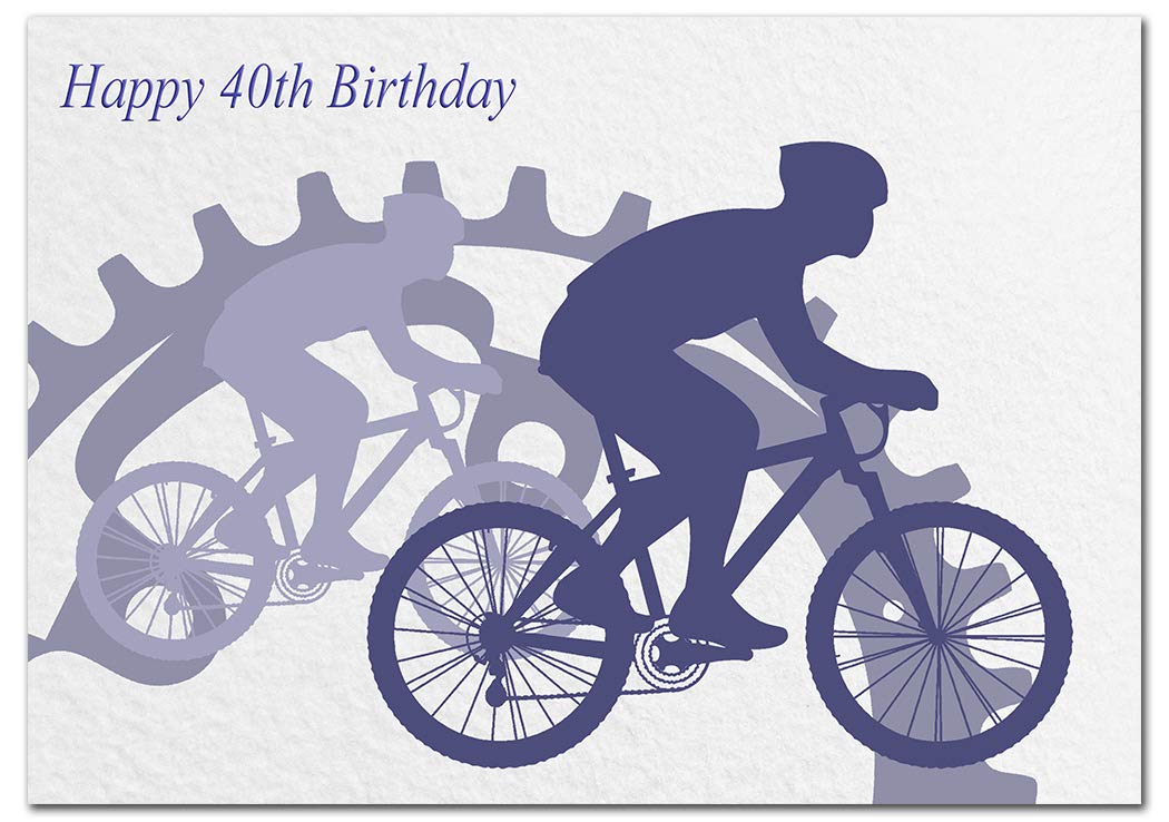 Extra Large 40th Birthday Card for Men - XL Big thick A4 size - Special Age Year - Cool Cycling Bike Bicycle Cyclist Art - Traditional Greeting Him Male - Huge Happy Wishes - UK Eco-Friendly