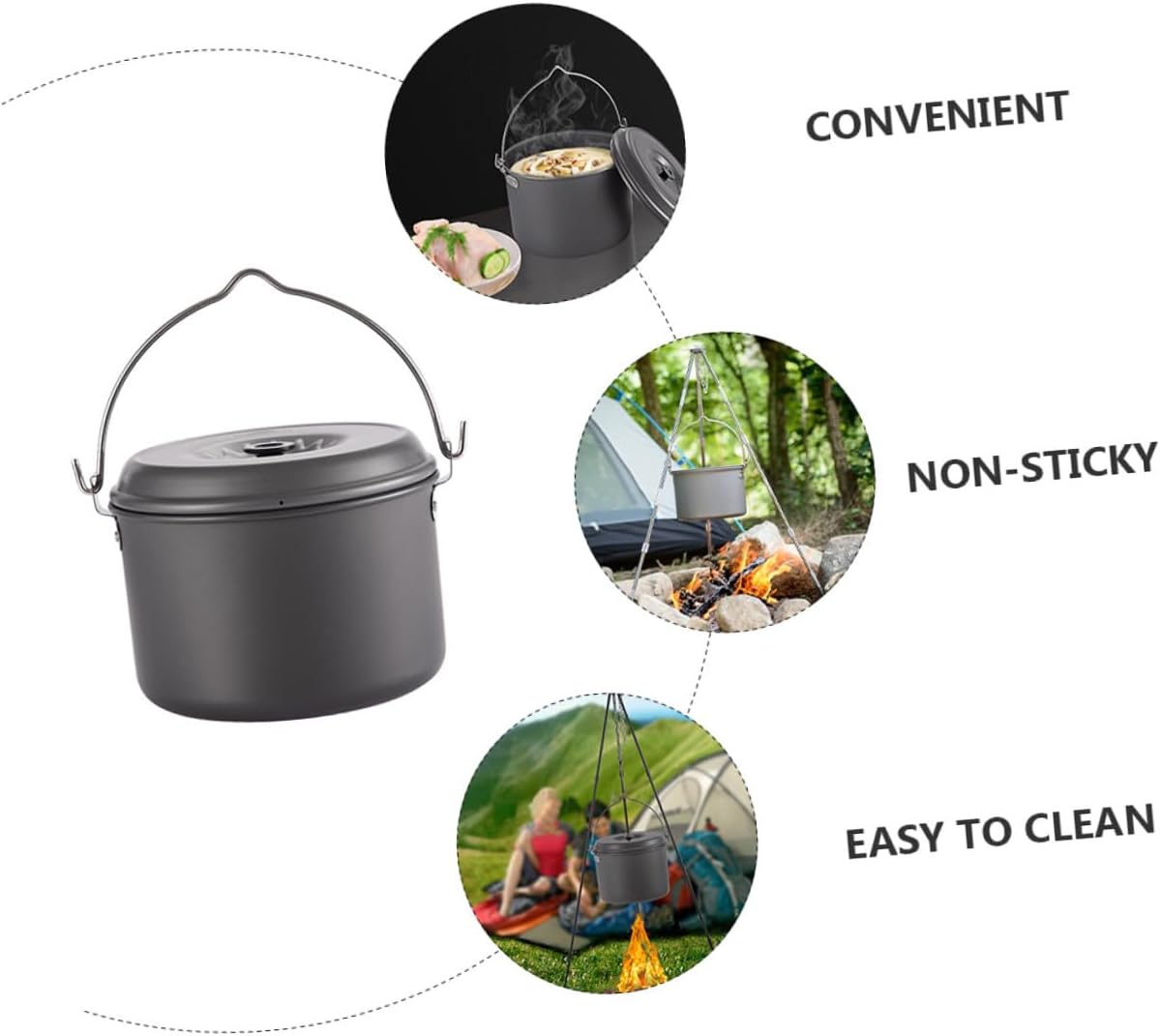 Mikinona Portable Alumina Camping Pot with Handle Cookware for People Outdoor Cooking Essential for Hiking Backpacking and Picnic Use