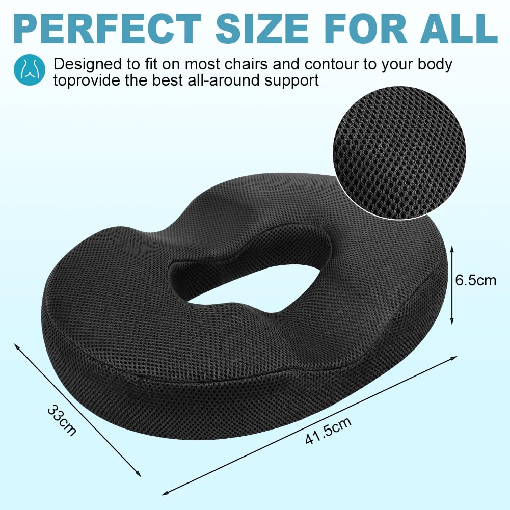 Cojin Coxis de Espuma Memoria Portátil, Cojín para Coxis Espuma Base Antideslizante, Cojin Antiescaras Funda Lavable para Asientos de Oficina, Silla de Ruedas 41.5 x 33 x 6.5 cm