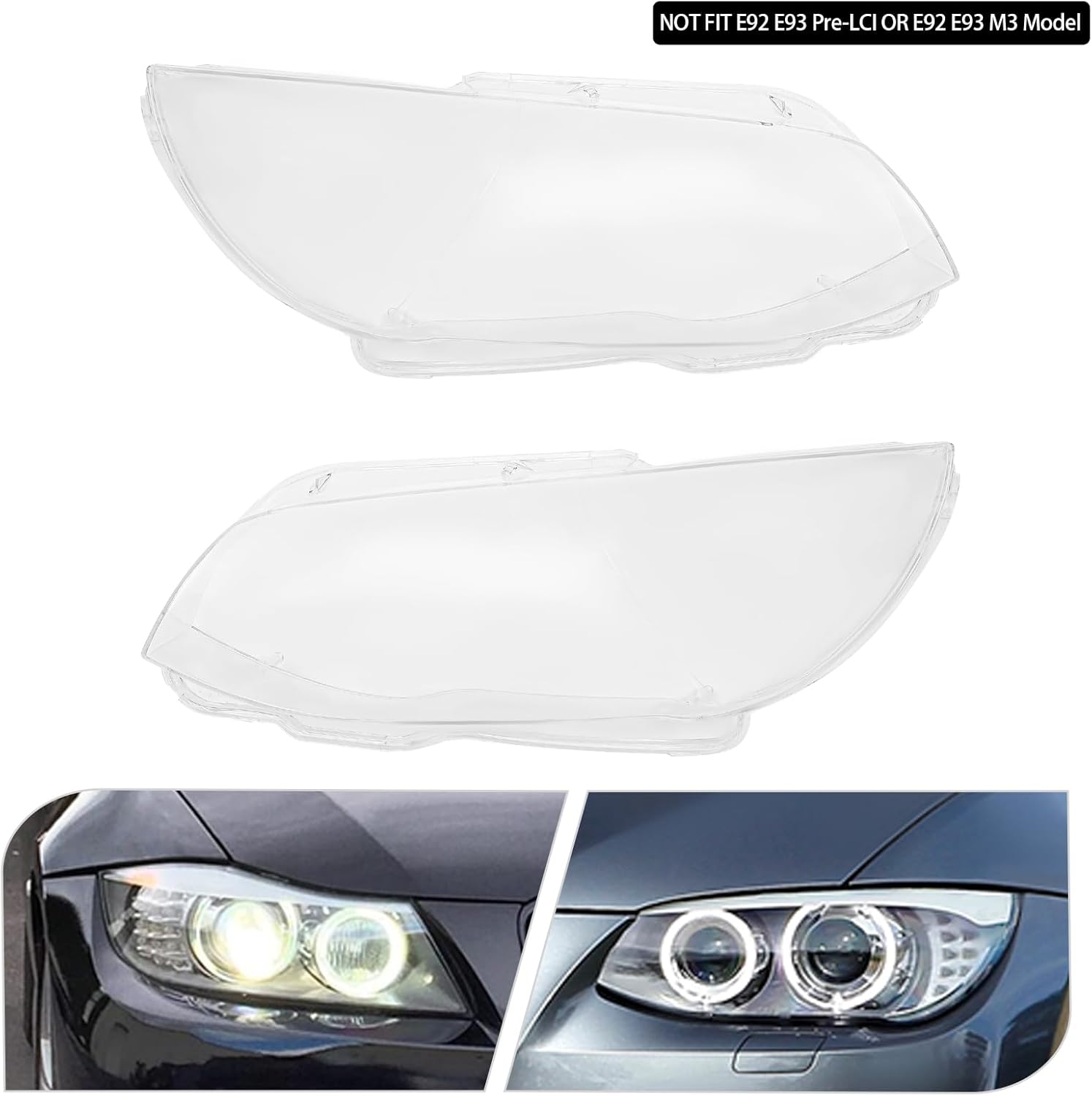 Headlight Cover Set Compatible with BMW E92 Coupe E93 LCI 2010-2013 Headlamp Cover Front Right Left Clear