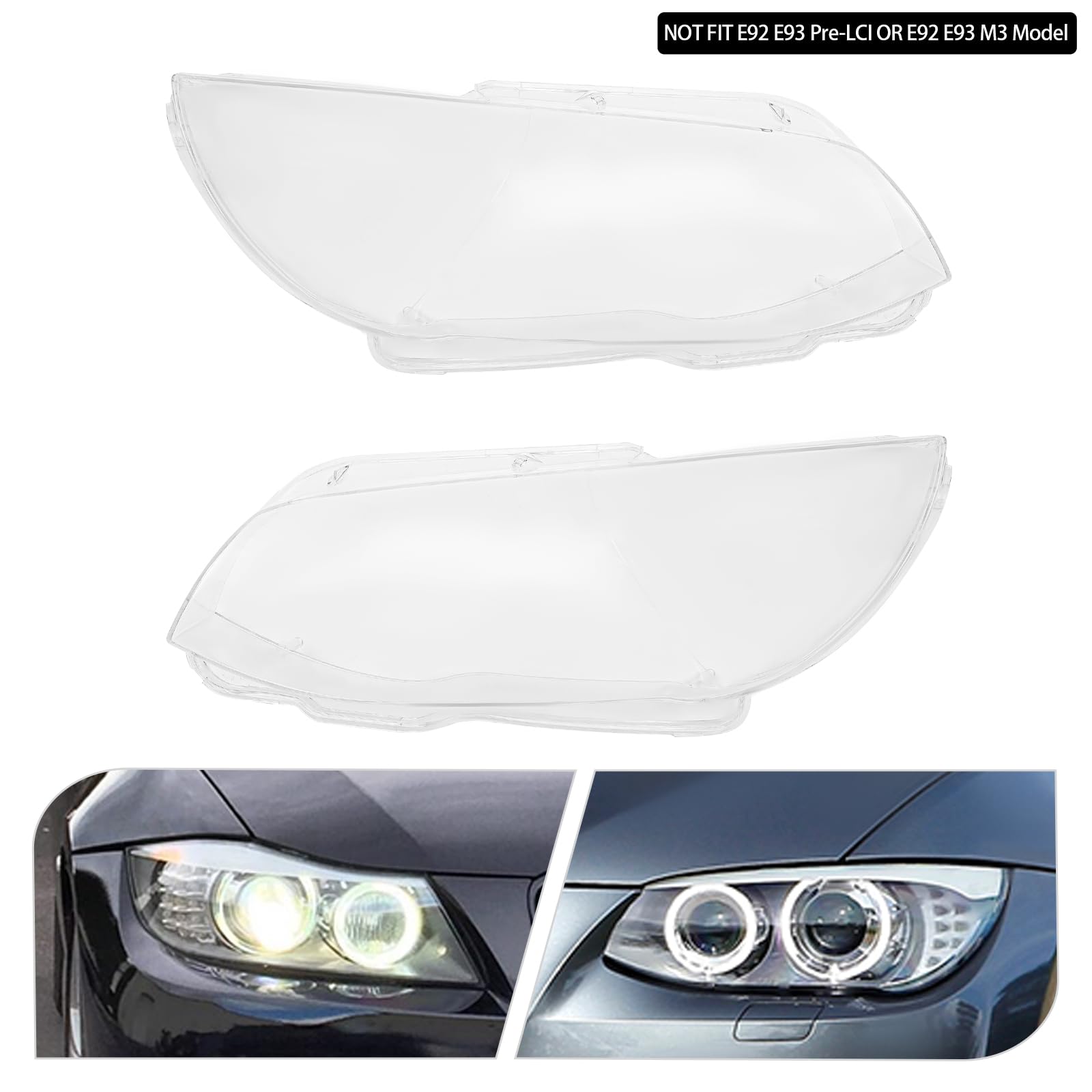 NTINGDE Pair Headlight Lens Cover Compatible with BMW 3 Series E92 Coupe LCI Facelift, E93 Convertible LCI Facelift 2010-2013 Front Left+Right Headlight Lens Cover Clear Headlight Headlamp Cover