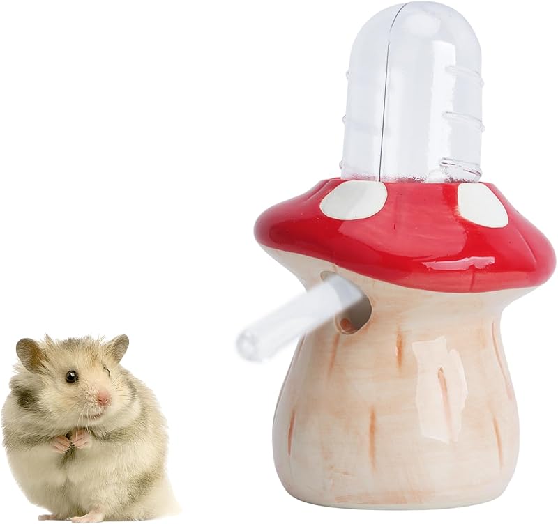 Garrafa de Água para Hamster PENCK com Suporte Cerâmico em Formato de Cogumelo 60 mL Vermelha