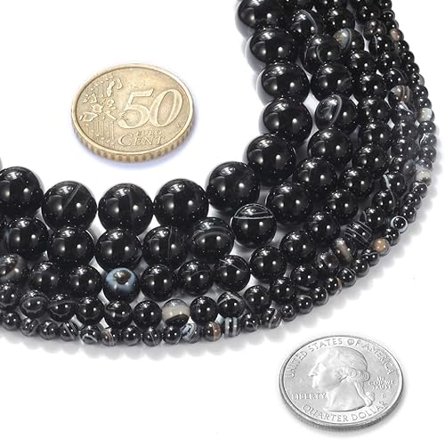 Miniatura 3 de Cuentas redondas sueltas de ágata negra natural de 0.472 pulgadas (0.472 in), cuentas sueltas de piedra de cristal, accesorios para collares,