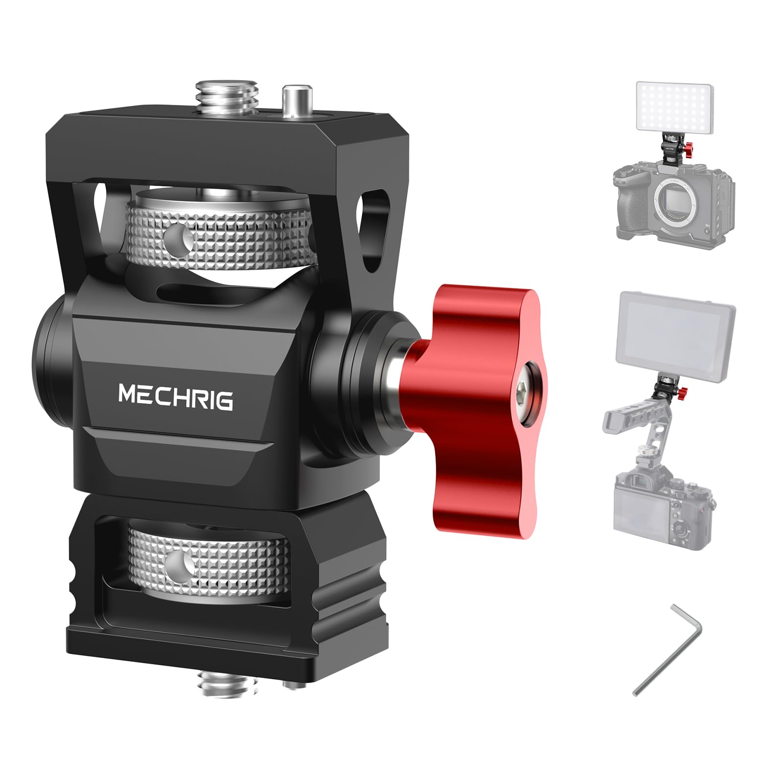 Mechrig Camera Monitor Mount with 1/4″ Screw, Aluminum Field Monitor Mount for Video Light Microphone Cage, Monitor Holder 360° Swivel & 180° Tilt